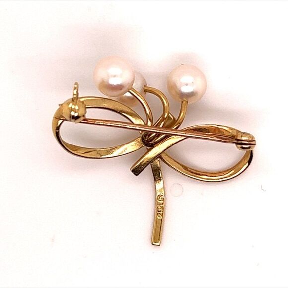 Mikimoto Estate Akoya Pearl Brooch Pin 14k Gold 6 mm M273 - Picture 8 of 12